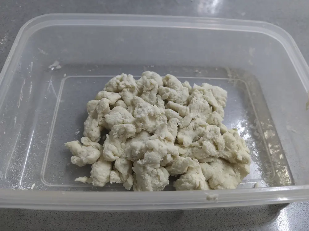 A biga preferment at the end of mixing