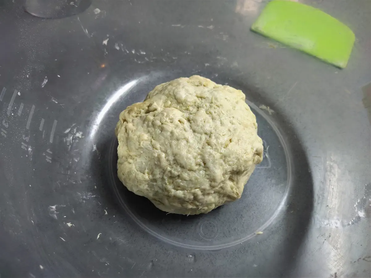 A Chicago deep dish pizza dough at the end of kneading