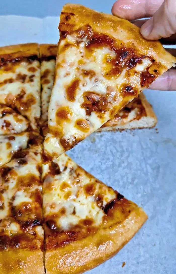 A slice of homemade pizza hut clone