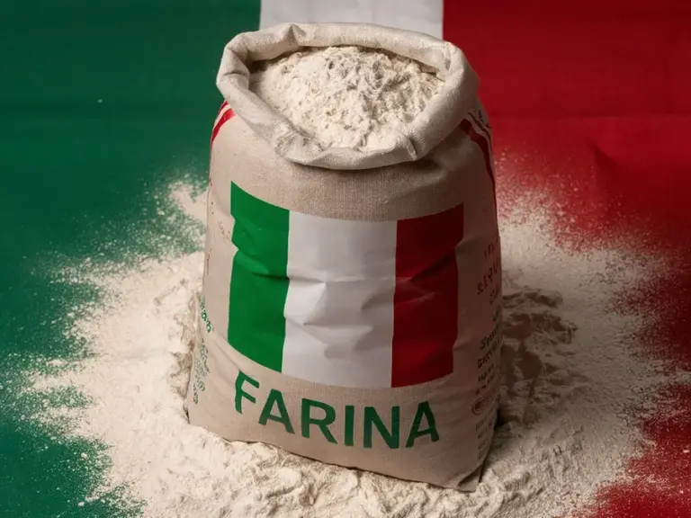 A bag of flour with the Italian flag printed on it