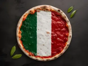 A pizza featuring the Italian flag