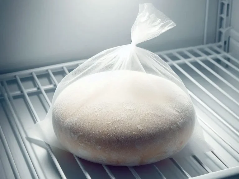 A frozen pizza dough inside the freezer