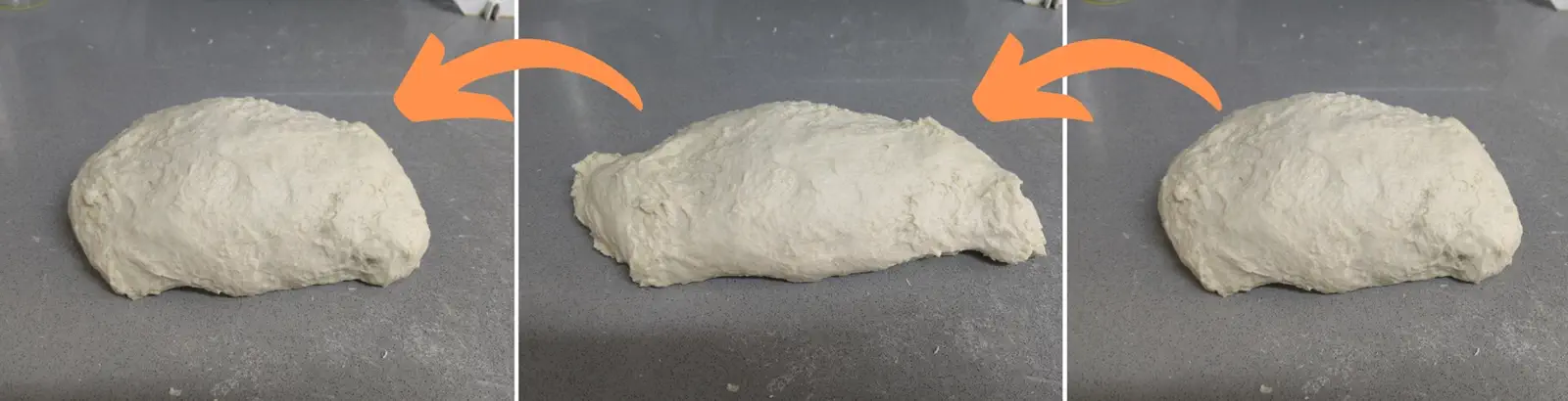 A picture demonstrating dough elasticity - the dough "snaps" back to its original shape after being stretched