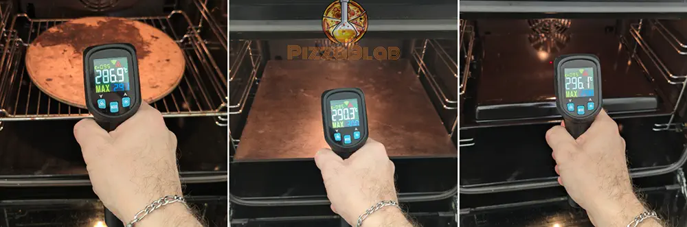 Temperature reading of different pizza baking surfaces using an IR thermometer