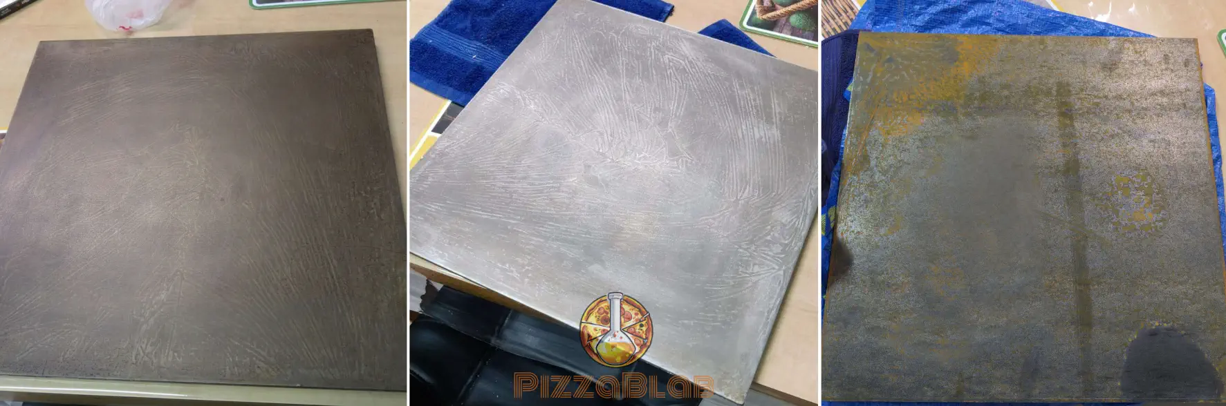 Illustration of cleaning a pizza steel